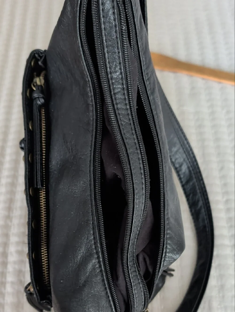 Bueno Black Leather Crossbody Bag with Stud Accents